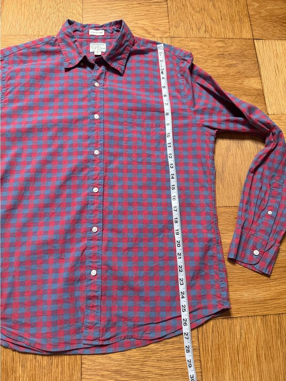 J. Crew Mens Large Slim Untucked Plaid Button Down Shirt Long Sleeve Blue Red
